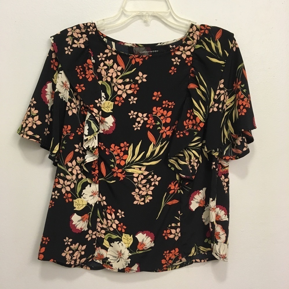 Code X Mode Short Sleeve Black Floral Blouse